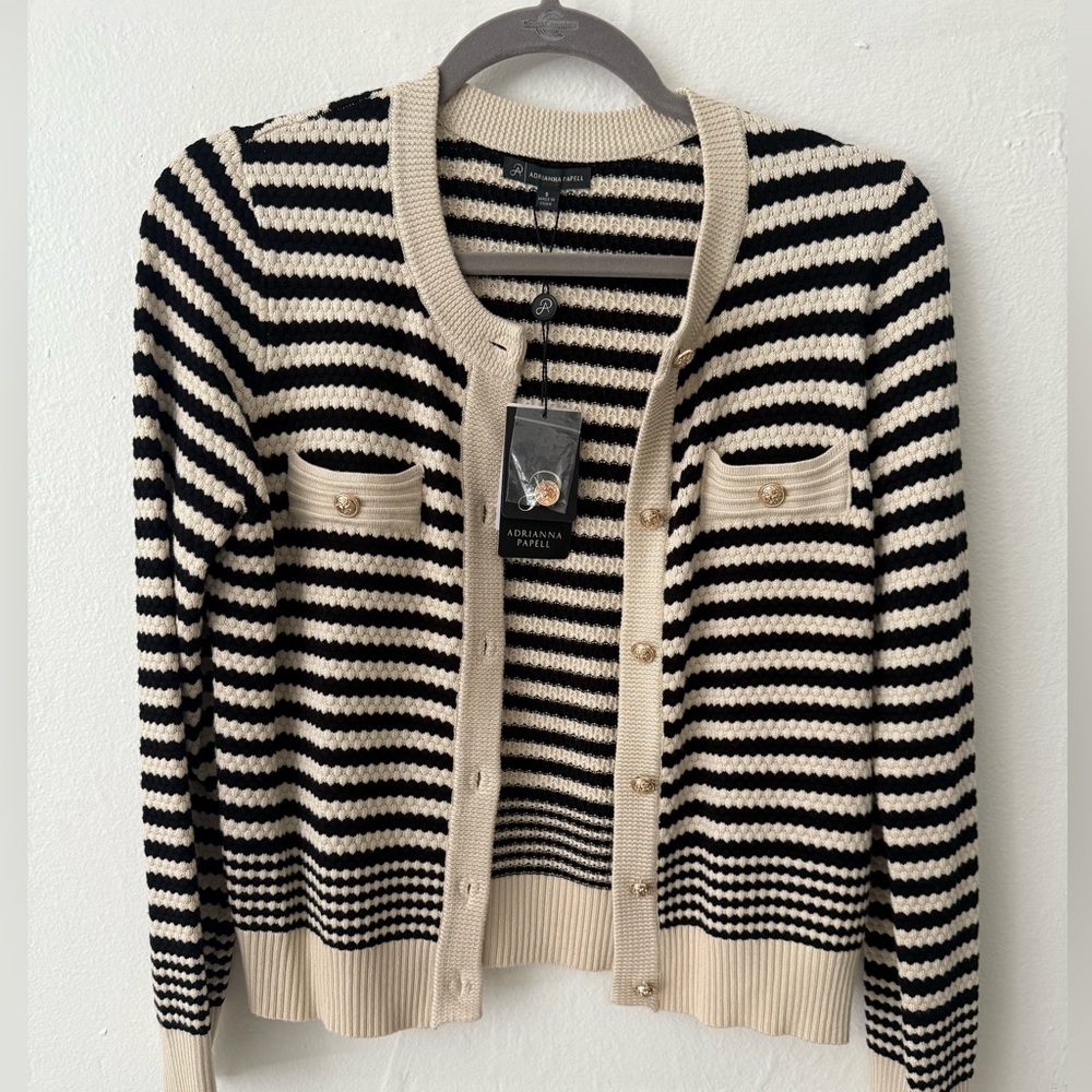 Adrianna Papell Black and Cream Classic Cardigan Sweater